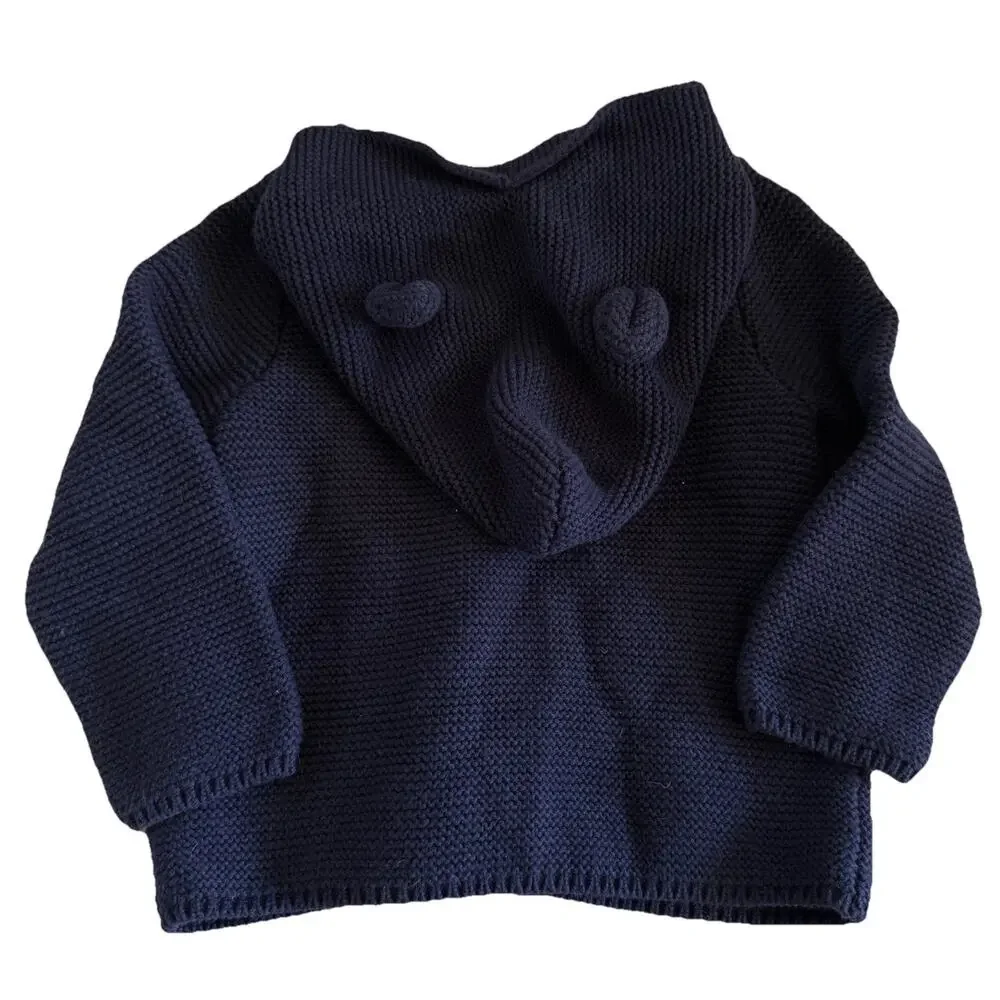 Baby Gap Navy Blue Knit Hoodie‎ Cardigan Sweater with Bear Ears – 18-24 Months